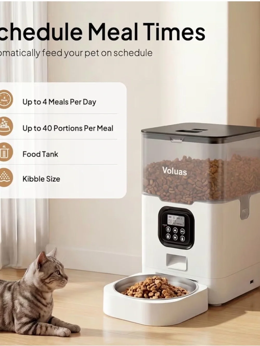 Automatic Cat Feeder - White with Clear Hopper